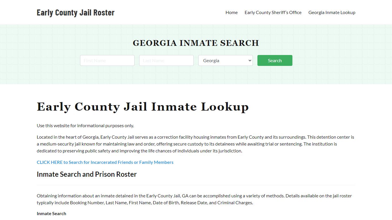 Early County Jail Roster Lookup, GA, Inmate Search